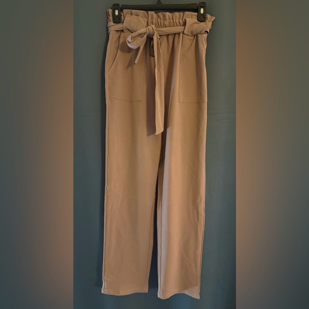 NWT-Grace Karin Paper Bag Pencil Pants | Size Small | Tan | - Picture 2 of 5